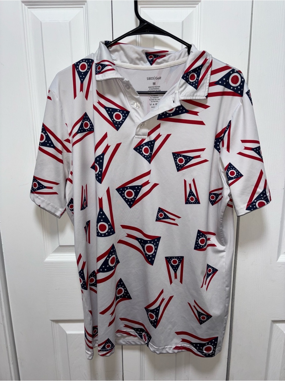 1803 Golf Ohio Flag Polo Men’s Medium Red White Blue Performance